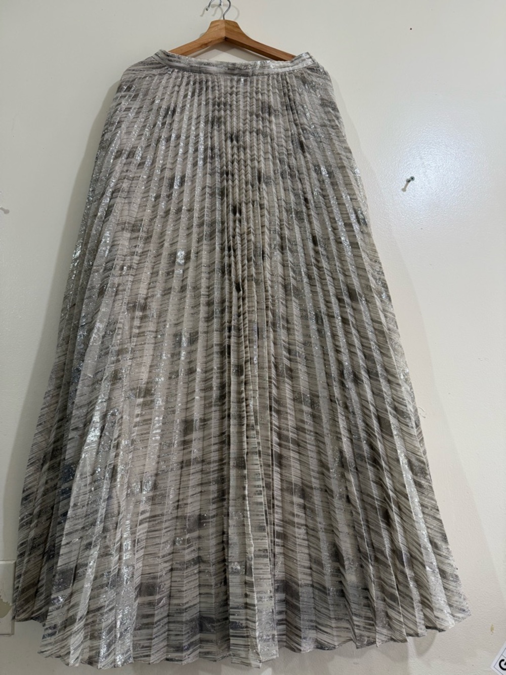 Moulinette Soeurs Gray and Silver Pleated A-Line Maxi Skirt